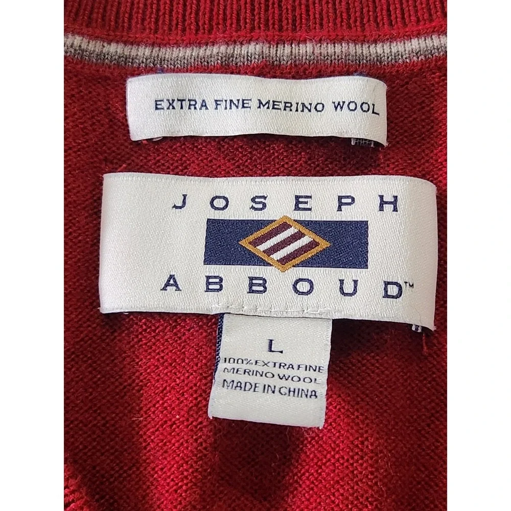 Joseph Abboud 100% Extra Fine Wool V Neck Sweater Size L‎ Brick Red